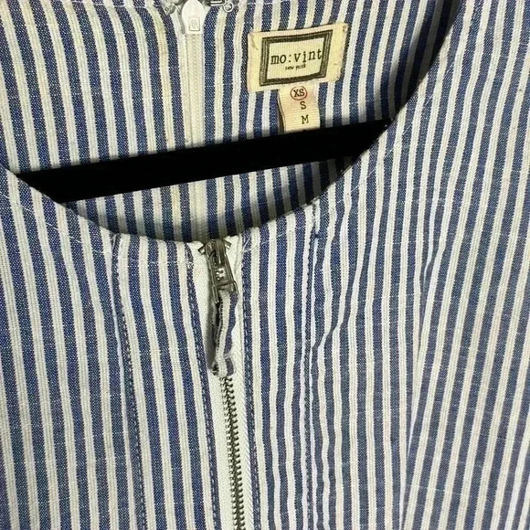 Anthropologie Mo:Vint Linen Midi Striped Blue White Dress XS - Picture 5 of 6